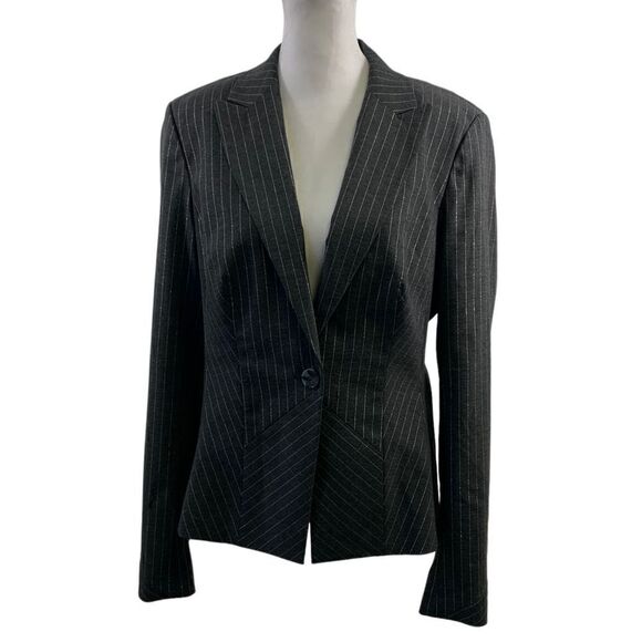 Bebe Gray Metallic Trim Striped Blazer Size 10 - Picture 1 of 10